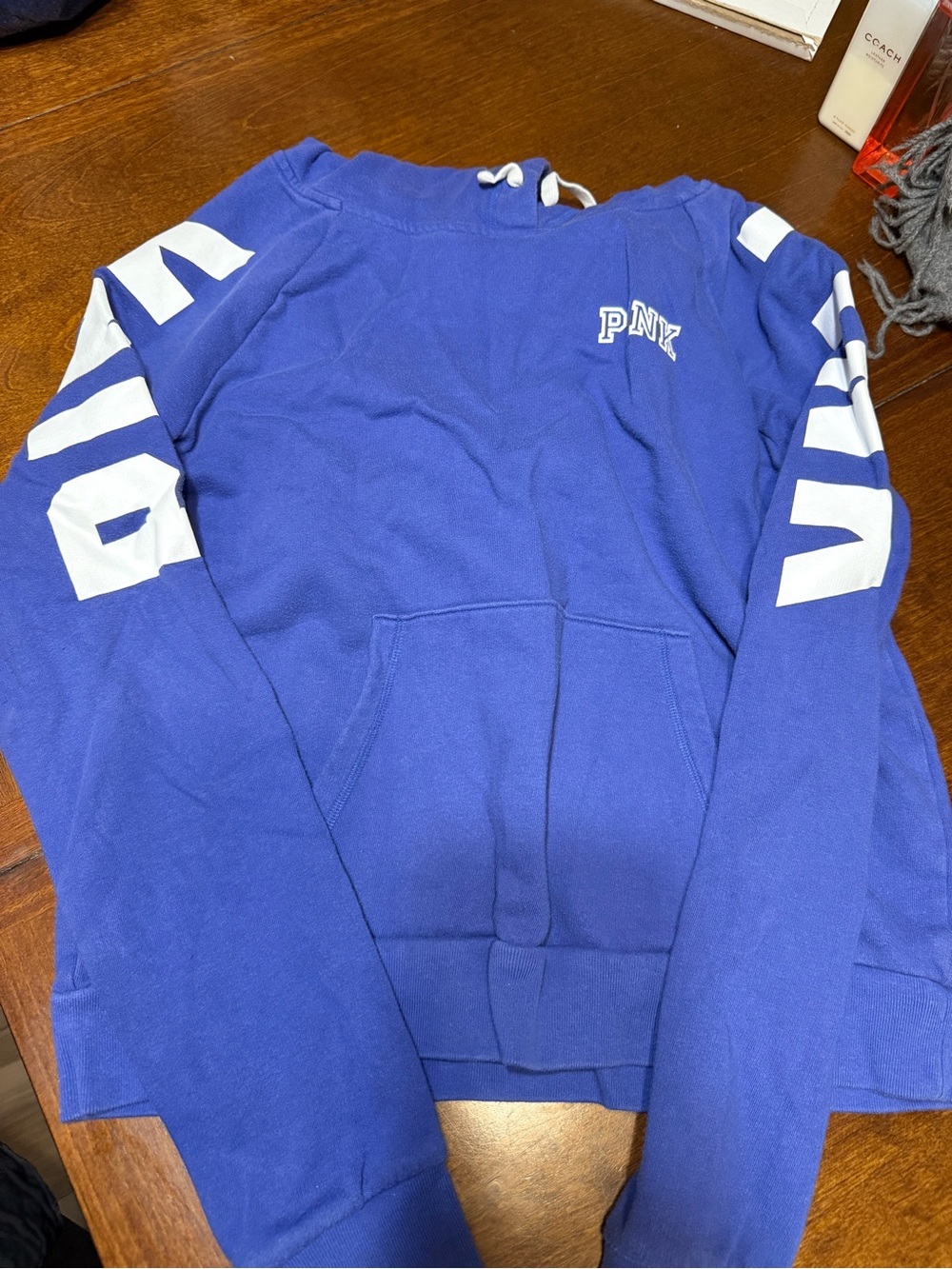 Victoria's Secret PINK Hoodie Royal Blue Pullover Sweatshirt Graphic Sleeve L